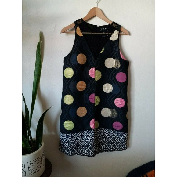 Maeve Dresses & Skirts - MAEVE ANTHROPOLOGIE Tilde Shift Jacquard Dress Metallic Dots Mod Retro 70s Sm